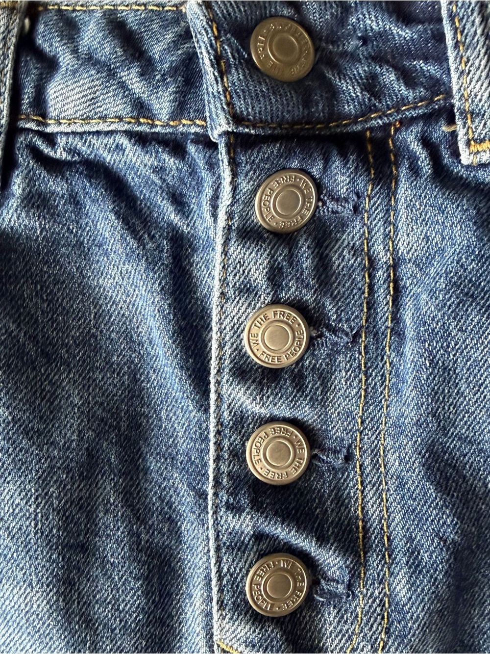 Free People Distressed Button-Front Denim Mini Skirt - Picture 2 of 6